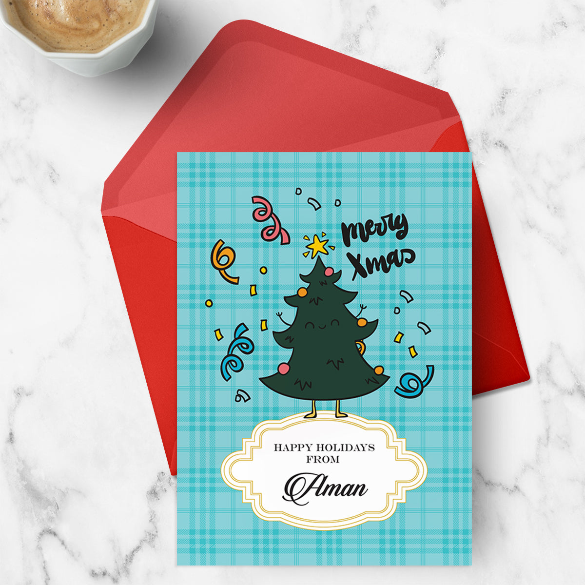 Personalised Merry X'mas Tree Greeting Card