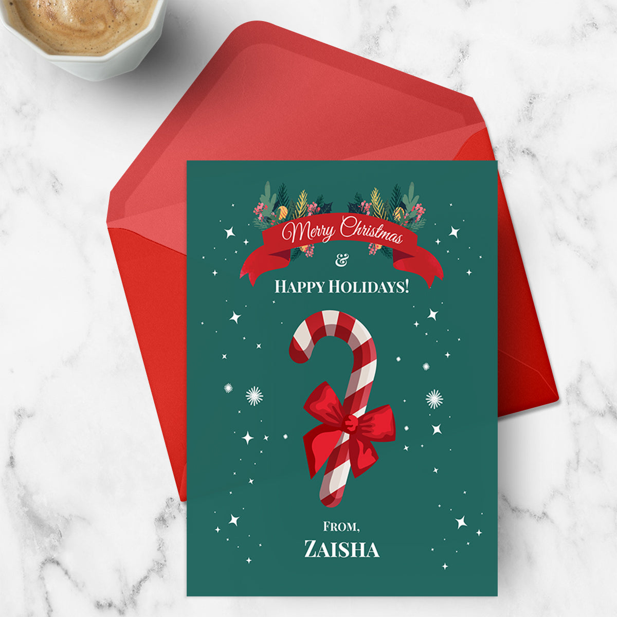 Personalised Candy Cane Greeting Card