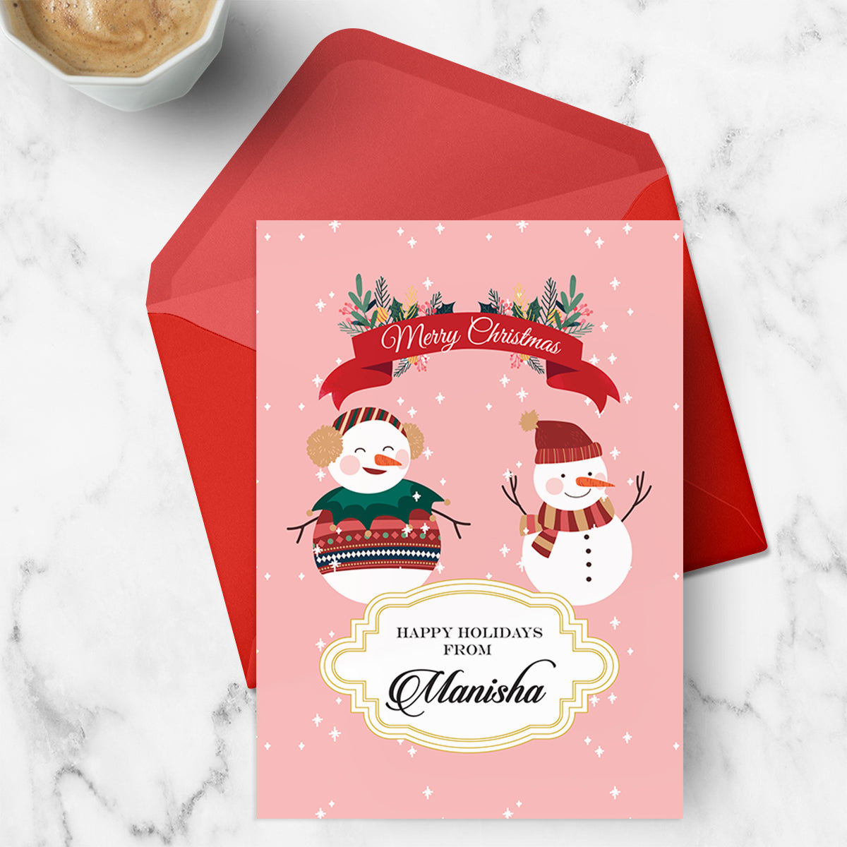 Personalised Snowmans Duo Greeting Card