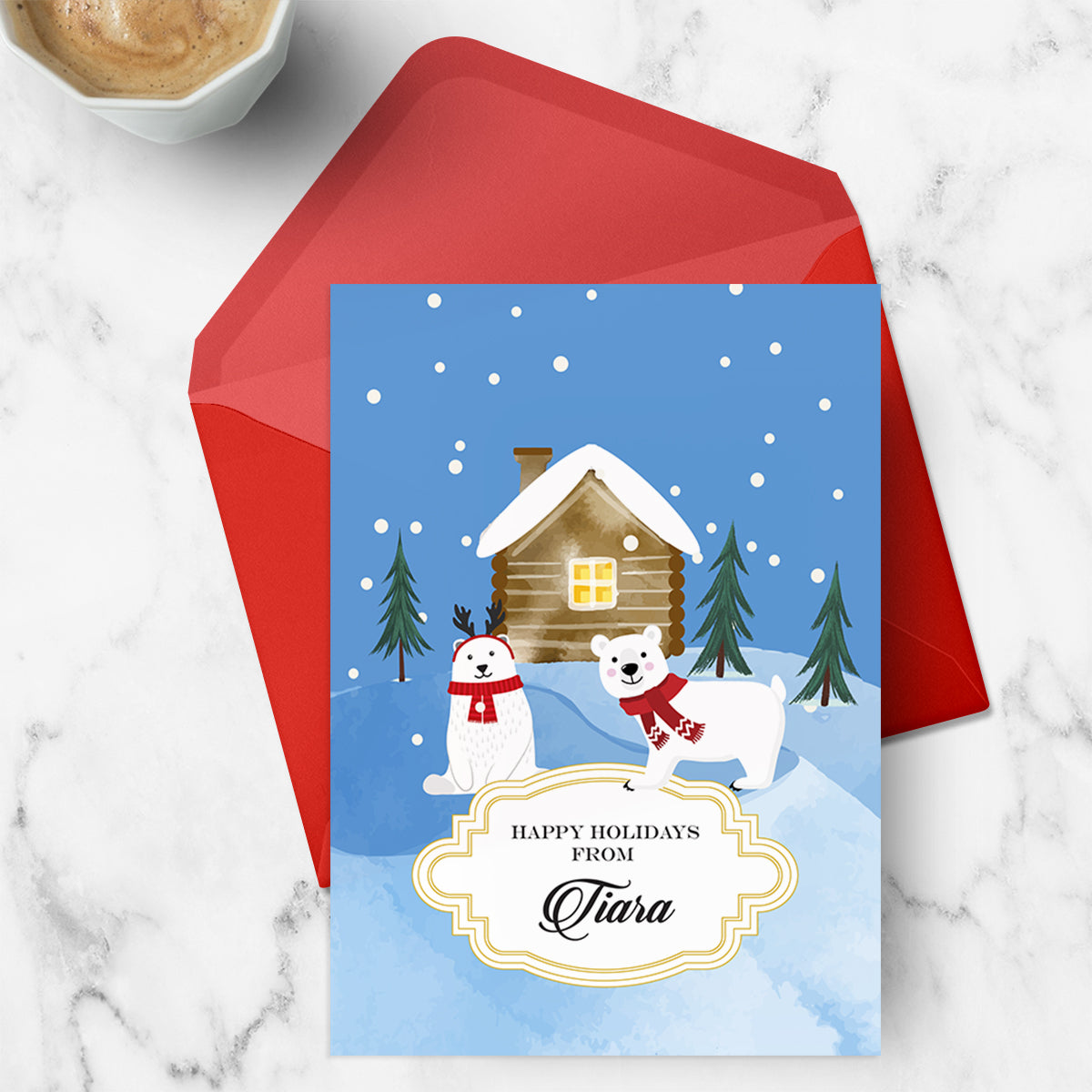 Personalised Polar Bears Cottage Greeting Card