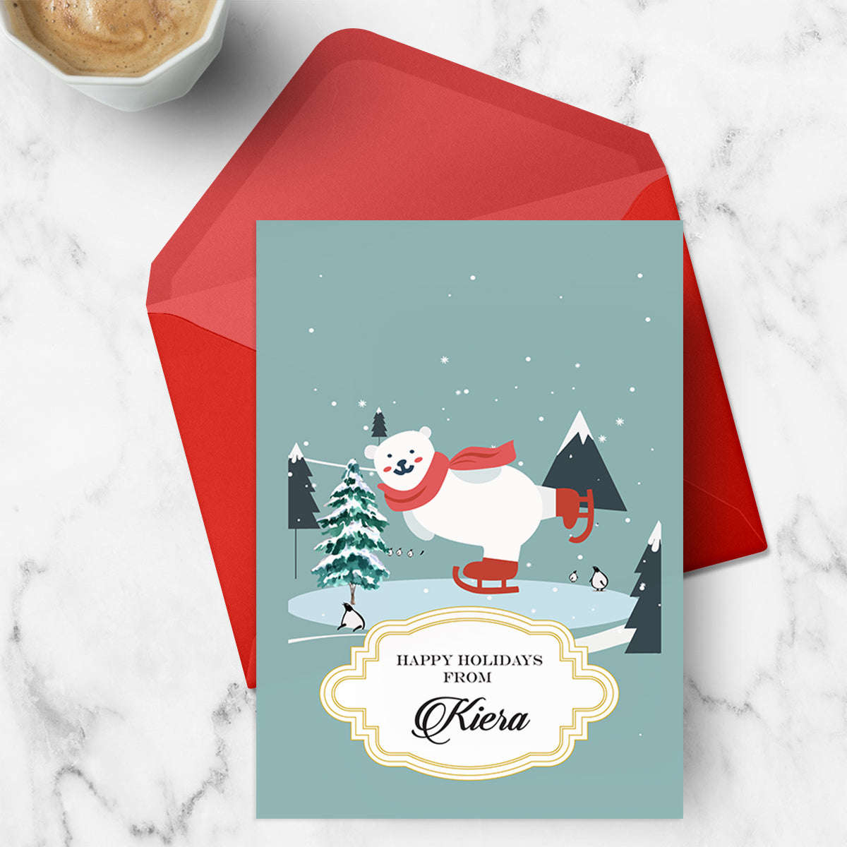 Personalised Skiing Polar Bear Greeting Card