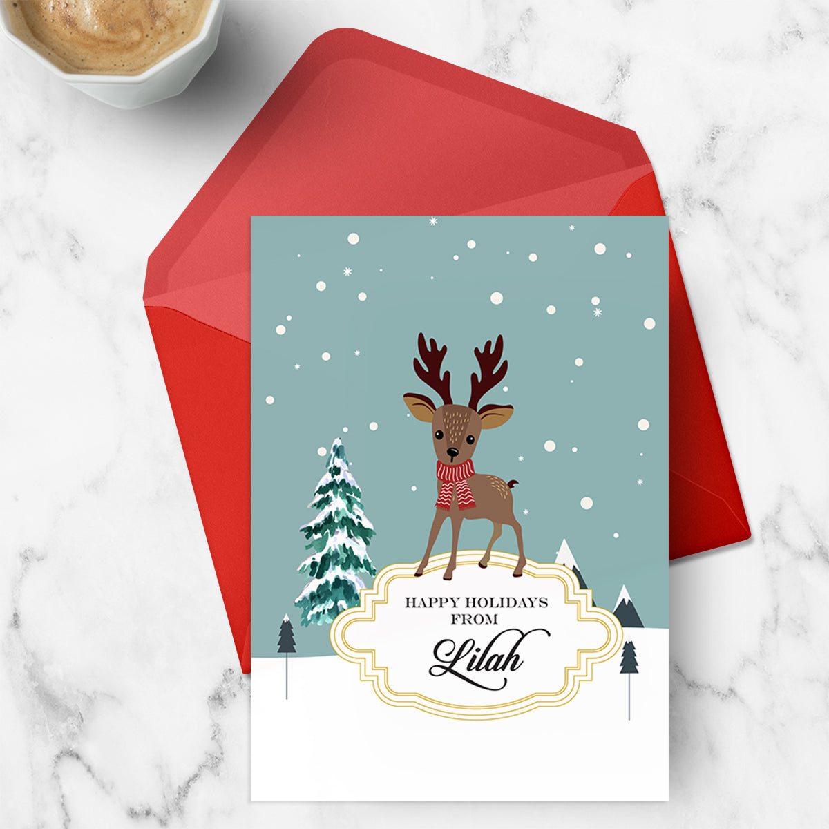 Personalised Rudolph in Wonderland Greeting Card