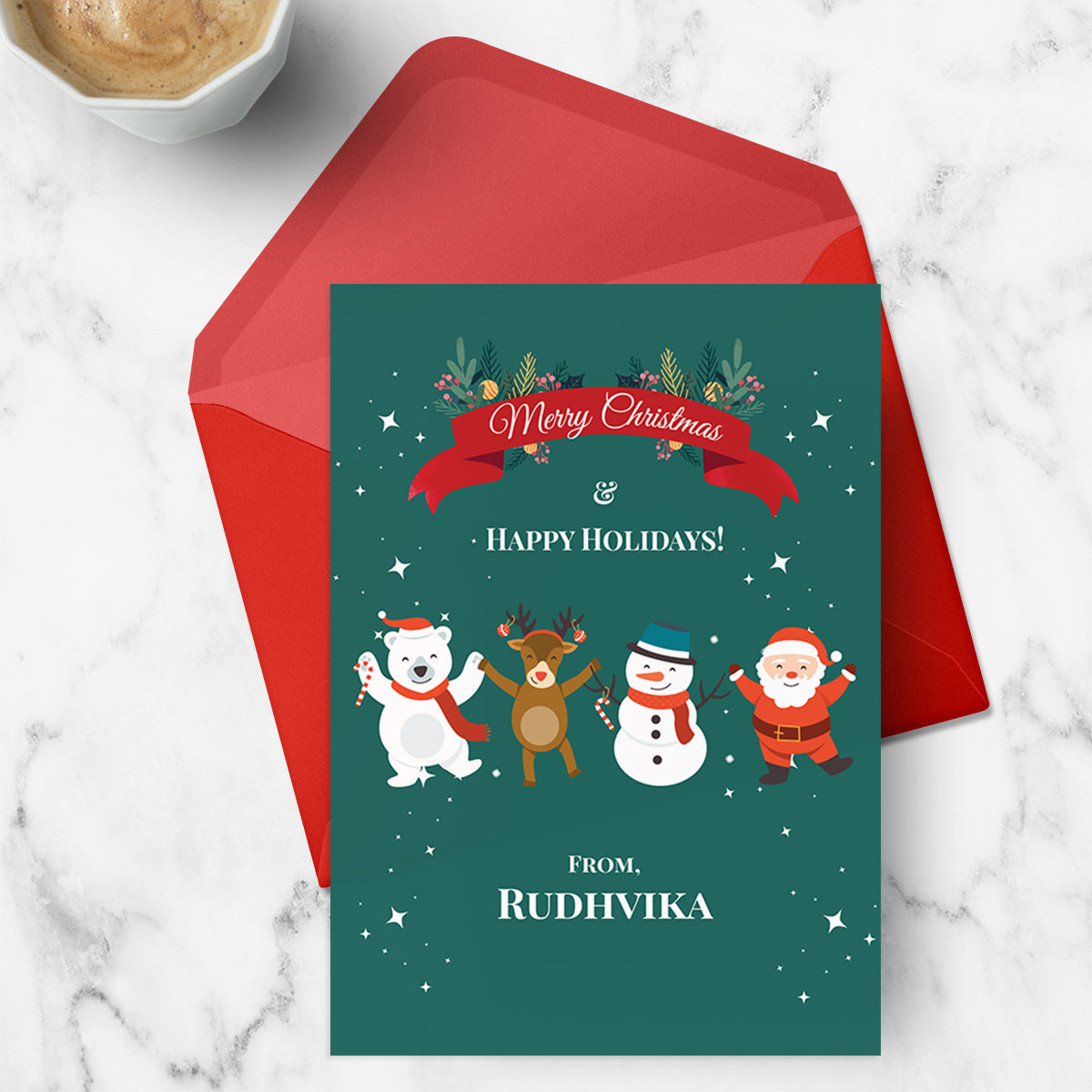 Personalised Lil X'mas Friends - Emerald Greeting Card