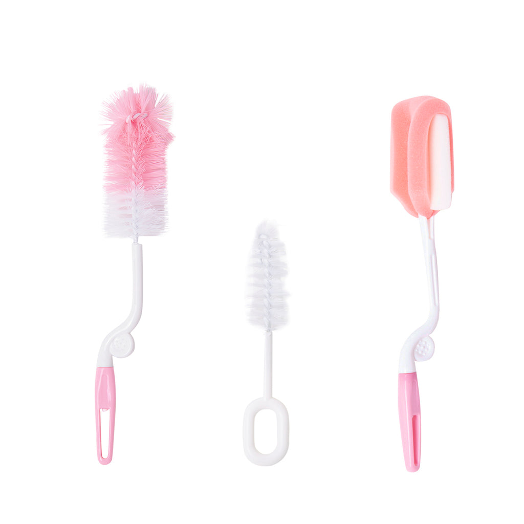 Baby Moo Bottle And Nipple Cleaning Brushes Set of 3- Pink,Blue,Yellow