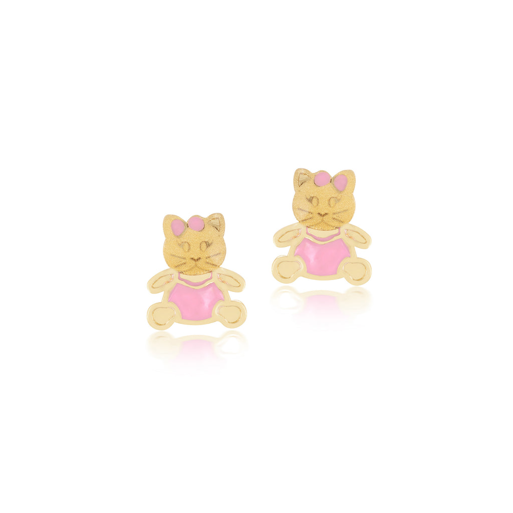 18K Gold Kitty Kat Earrings, Pugs & Paws Collection