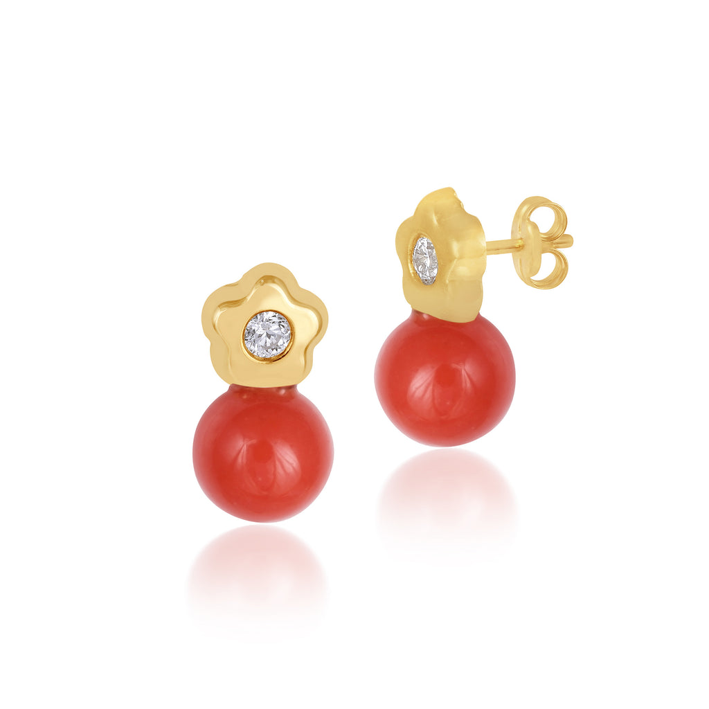18K Gold Mummy's Coral Muah Earrings, Bows & Ties Collection