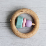Little Rawr Wood + Silicone Bead O Shape Teether Toy