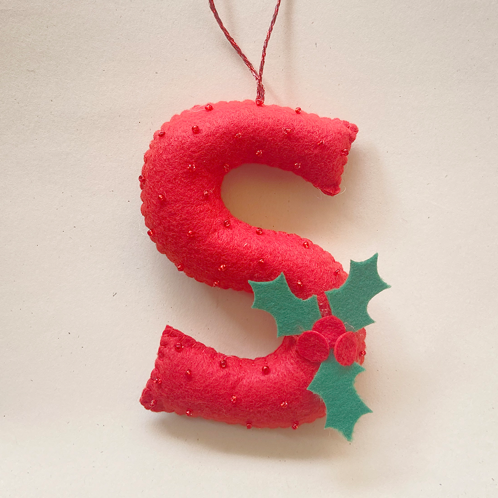 GWD Kids - Holly - Red Felt Beaded Monogram Ornament