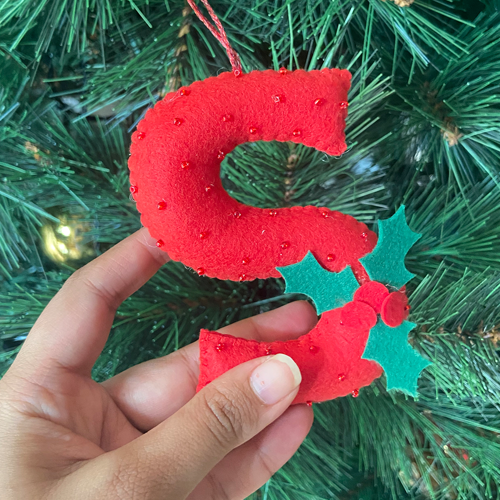 GWD Kids - Holly - Red Felt Beaded Monogram Ornament