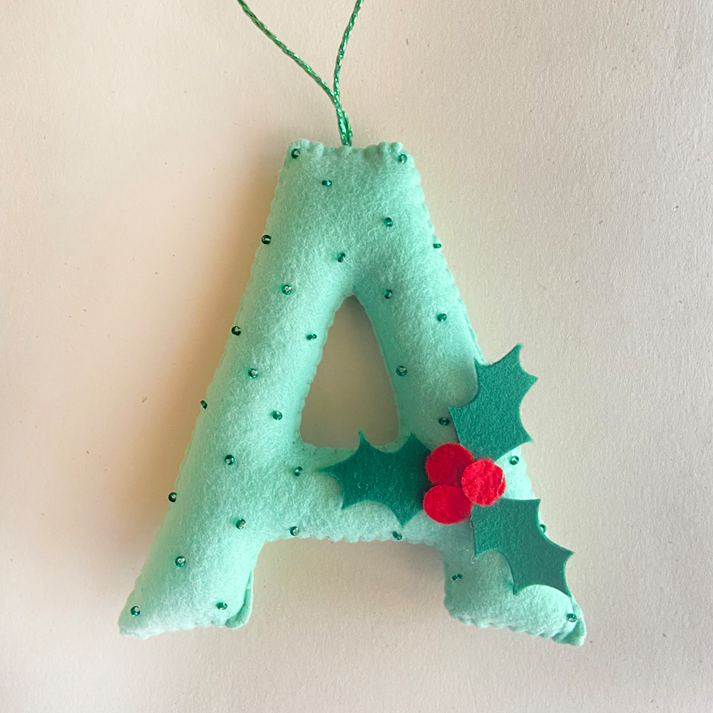 GWD Kids - Holly - Green Felt Beaded Monogram Ornament