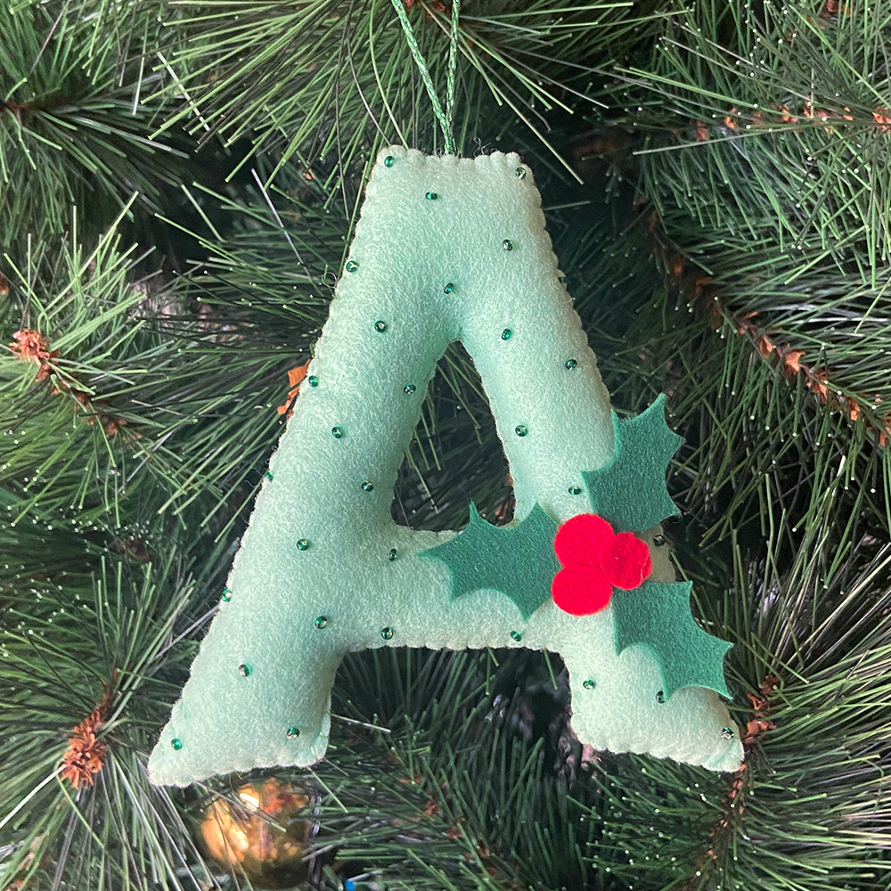 GWD Kids - Holly - Green Felt Beaded Monogram Ornament