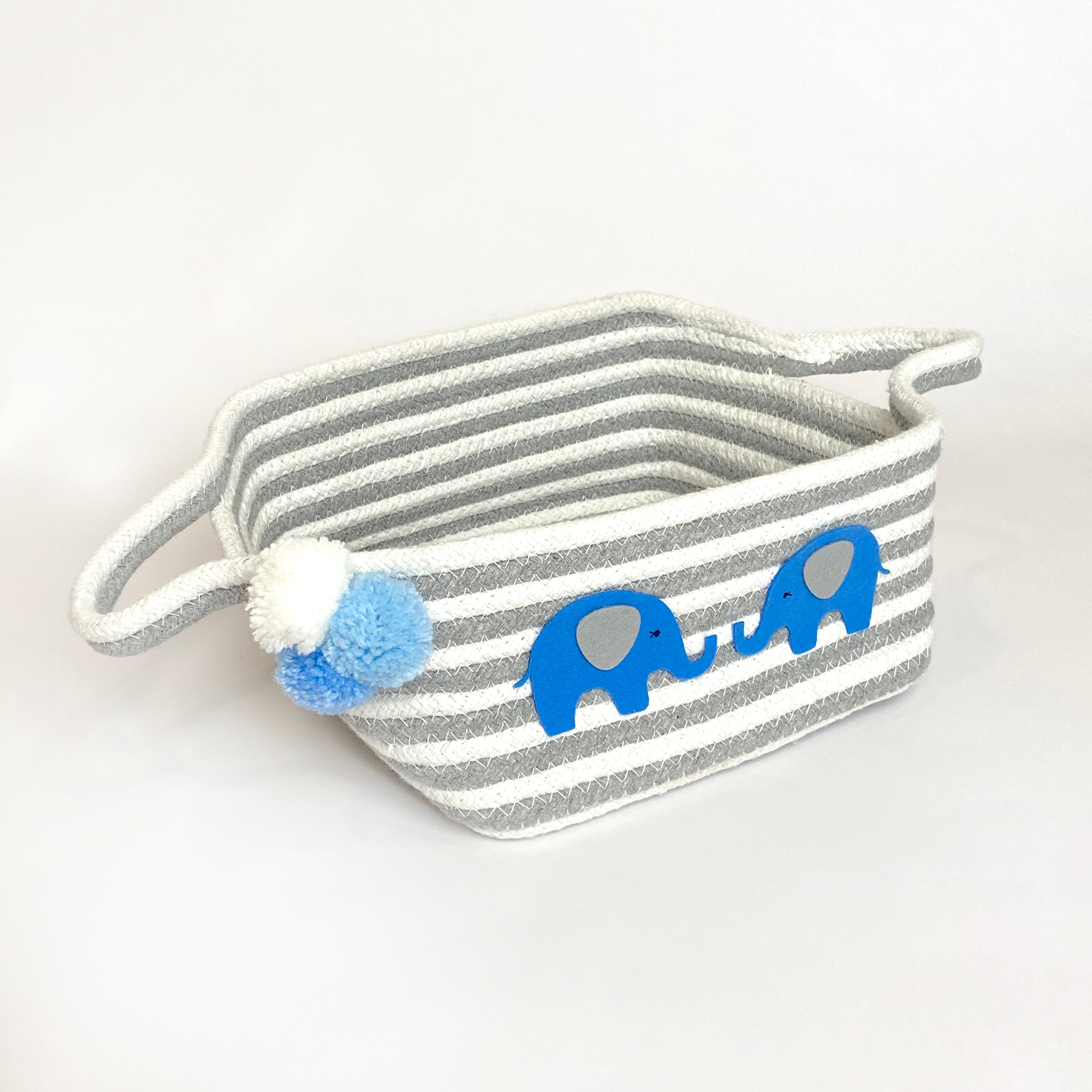 Grey & White Striped Basket - Blue Elephant