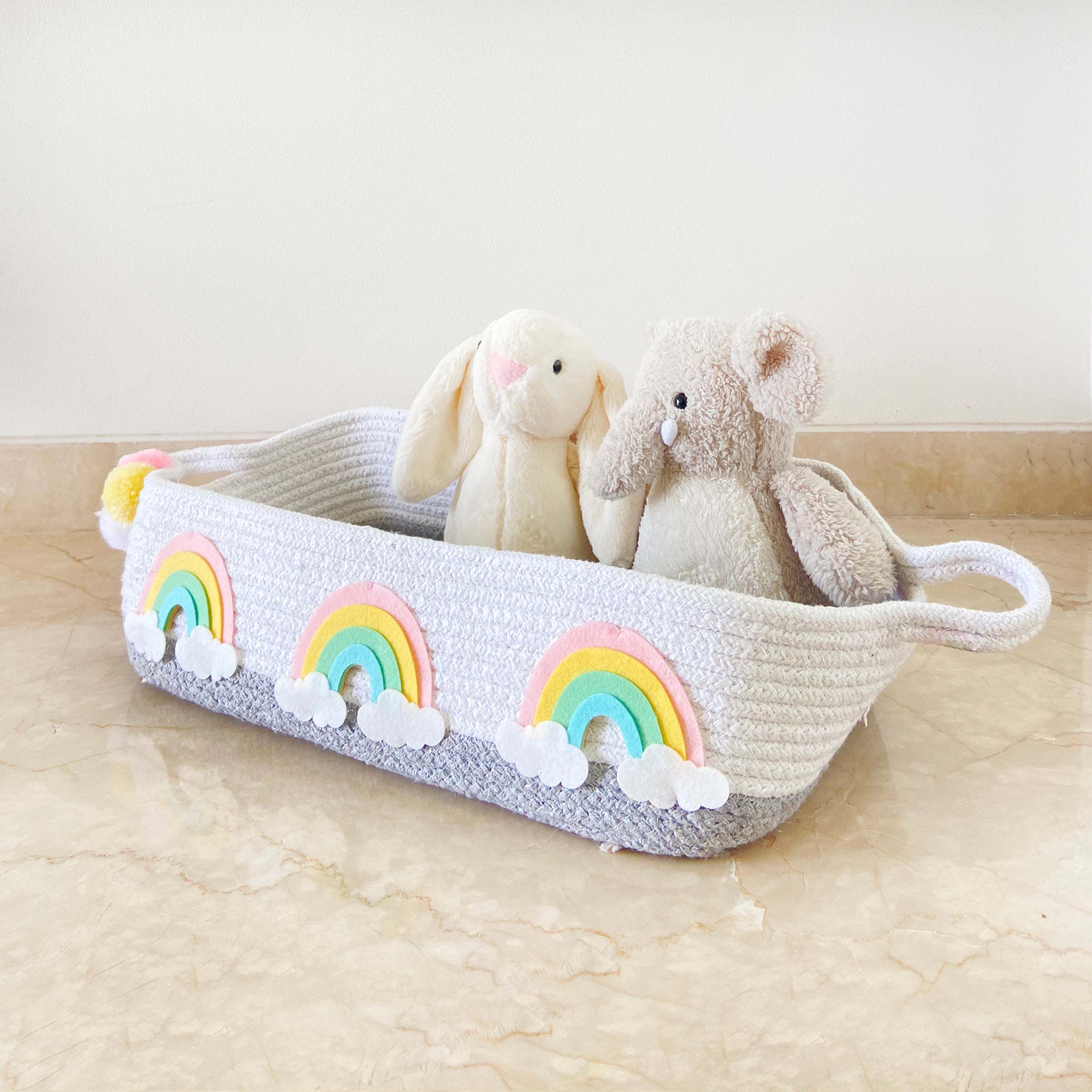 Grey Cotton Rope Hamper Basket - Rainbow