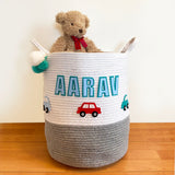 Grey Cotton Rope Storage Baskets - Little Cars, Individual or Set of 2