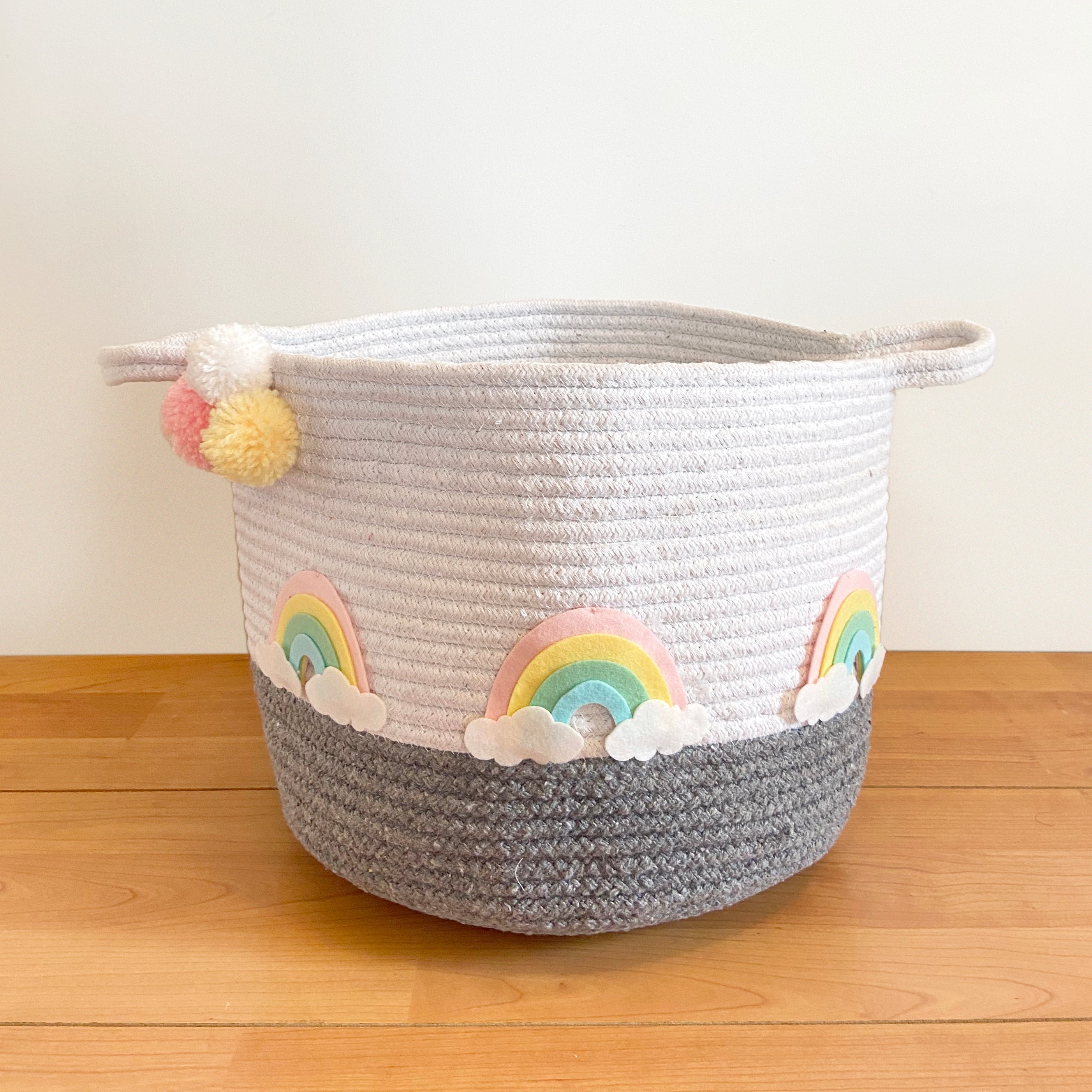 Grey Cotton Rope Storage Baskets - Rainbows, Individual or Set of 2