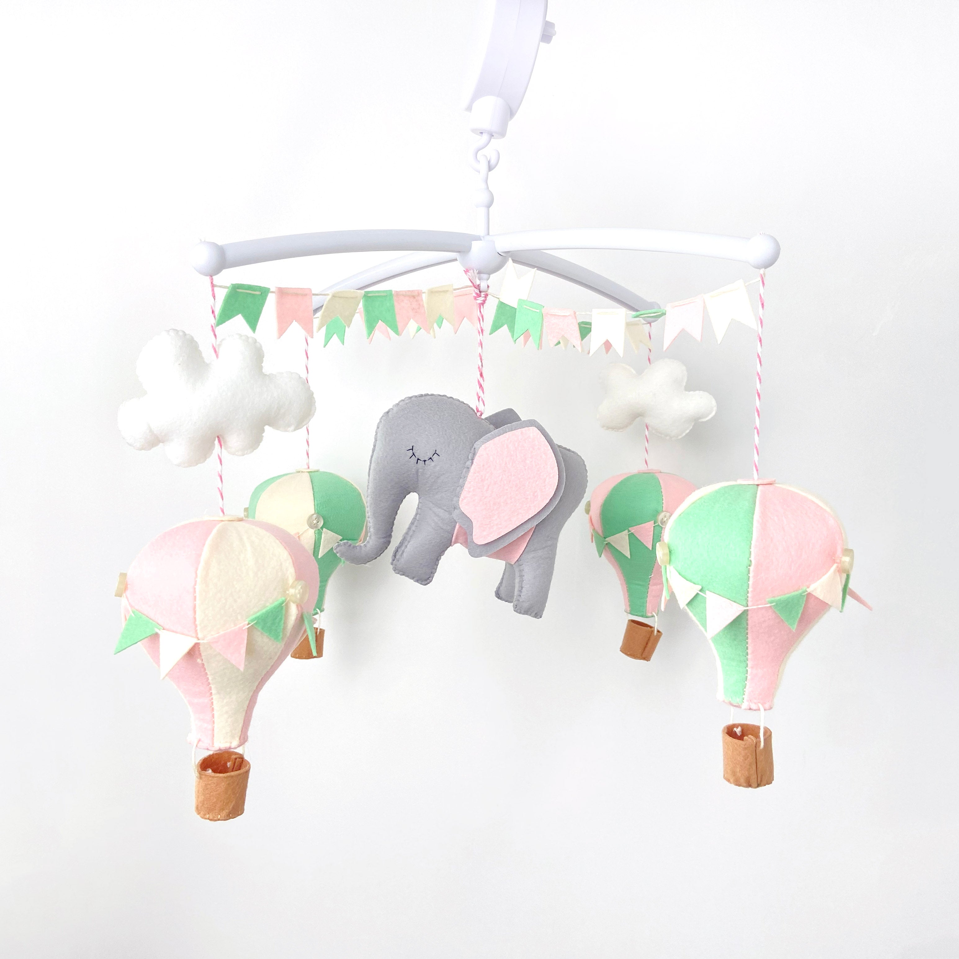 Orders Musical Air Balloon mobile pink white baby balloon mobile nursery mobile Felt mobile Felt Cloud Mobile