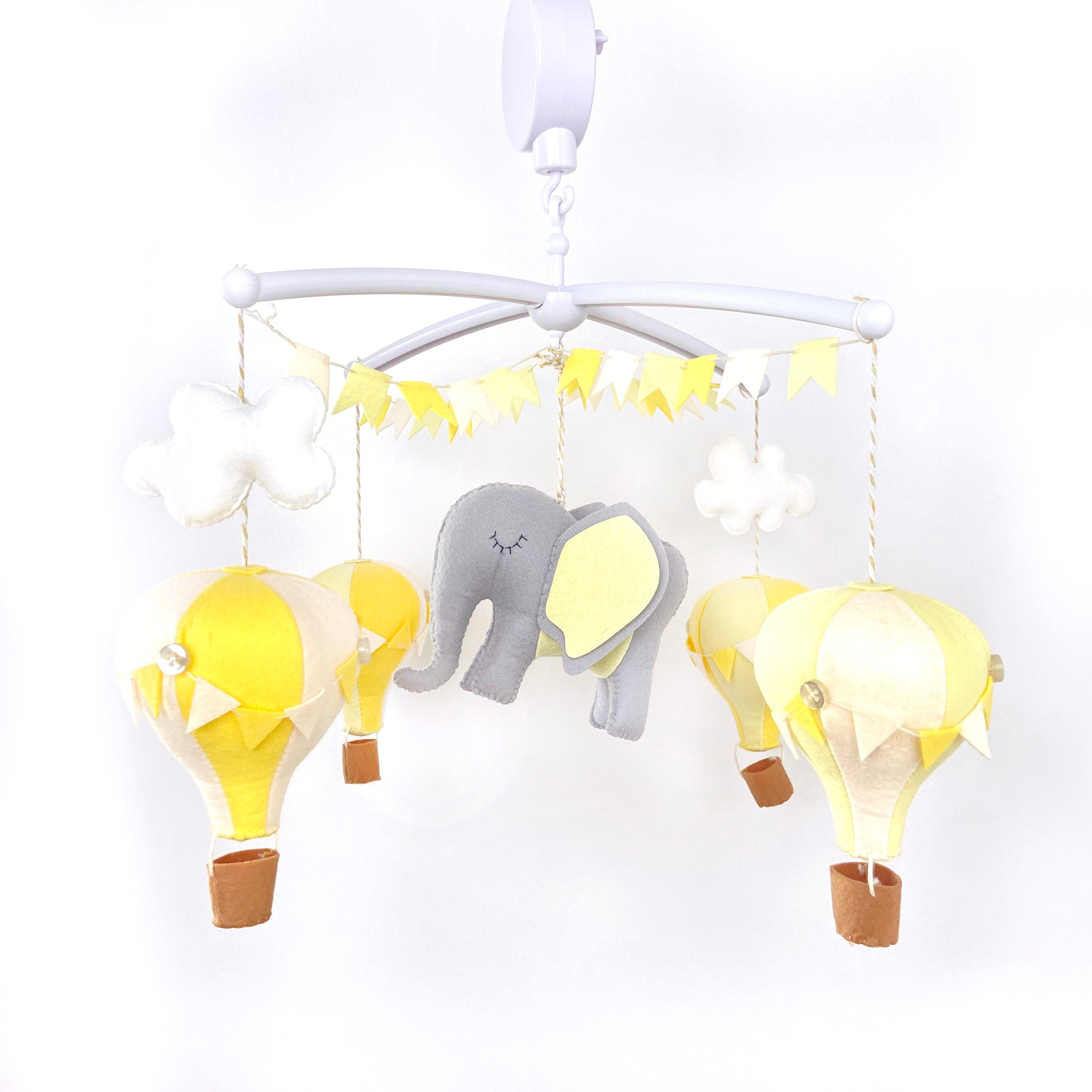 Shades of Yellow Elephant & Hot Air Balloon Cot Mobile