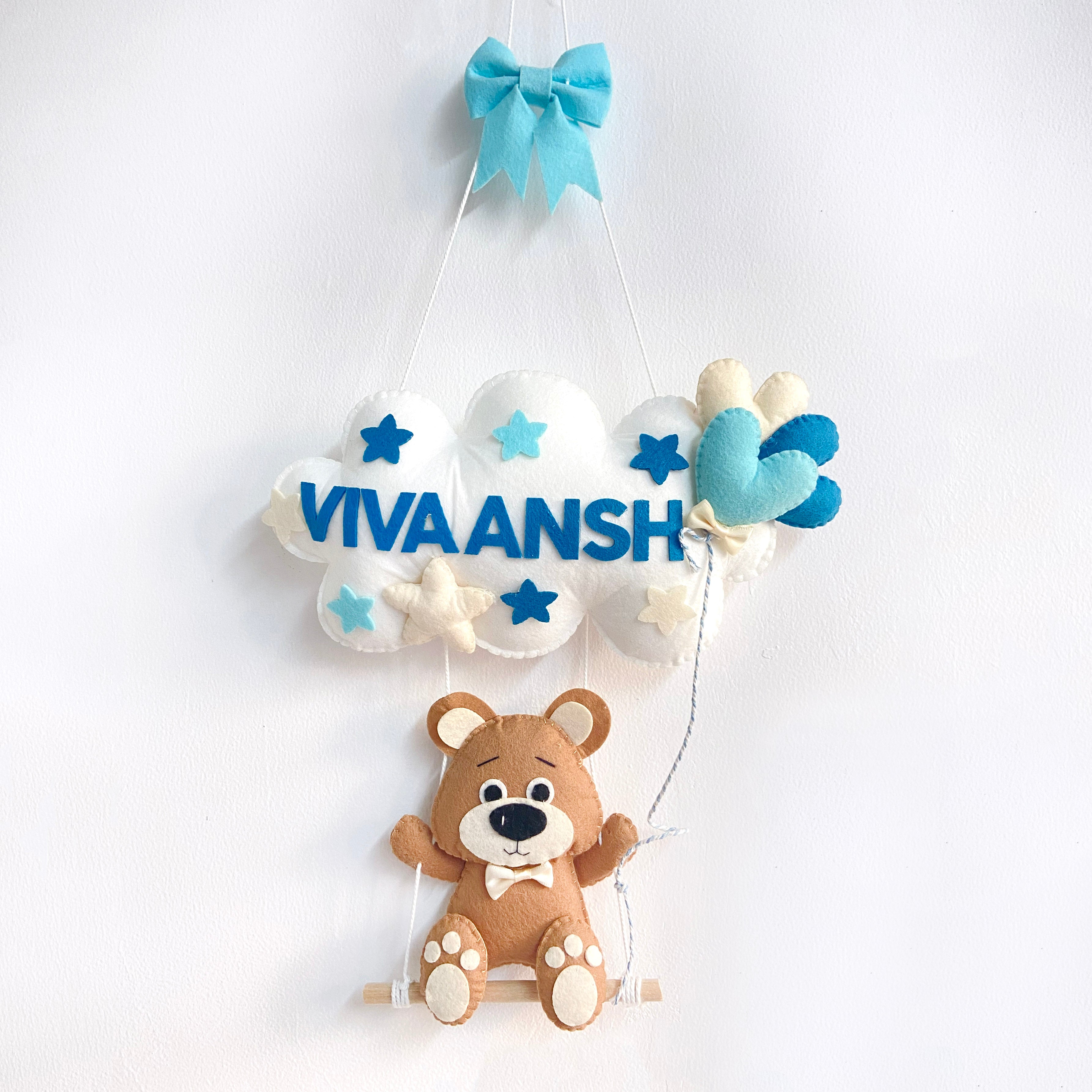 Teddy Bear on a Swing- Personalised Wall Hanging