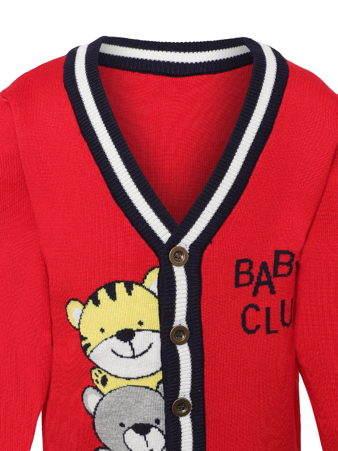 Giggles & Wiggles Boys Red Baby Club V Neck Printed Sweaters