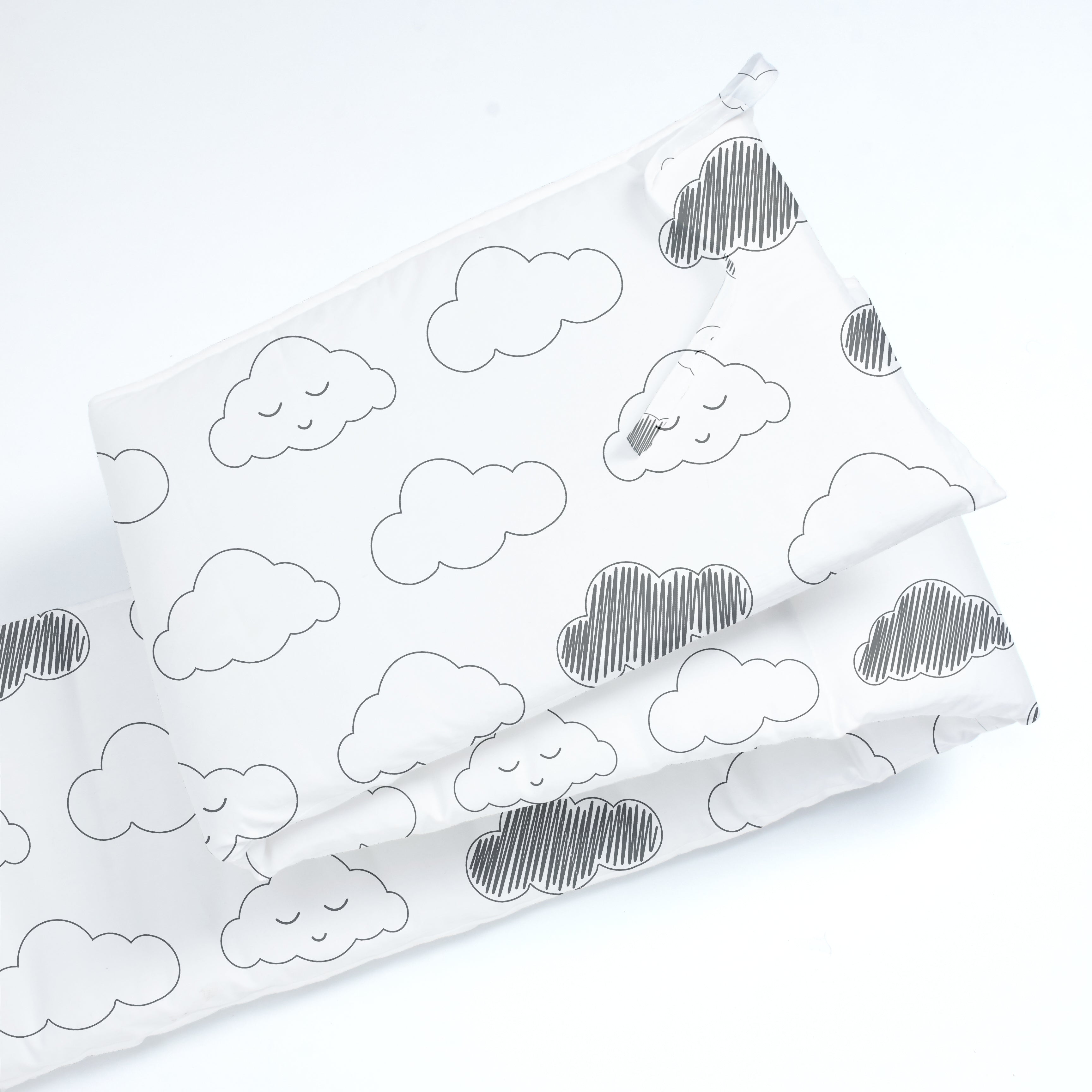 The White Cradle Baby Safe Cot Bumper Pad, Fits all Standard Cribs, Thick Padded Protective Liner for Child Nursery Bed, Soft Organic Cotton Fabric, Breathable, Non-Allergenic - Grey Clouds