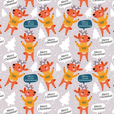 Personalised Wrapping Paper 19 x 26.5" - Grey Reindeer, Set of 5