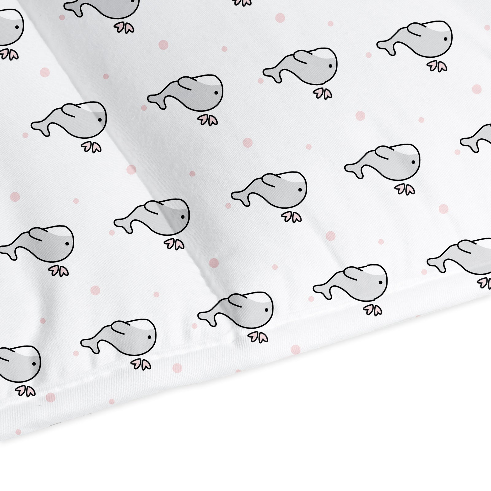 The White Cradle Baby Safe Cot Bumper Pad, Fits all Standard Cribs, Thick Padded Protective Liner for Child Nursery Bed, Soft Organic Cotton Fabric, Breathable, Non-Allergenic - Grey Whale with Pink Dots
