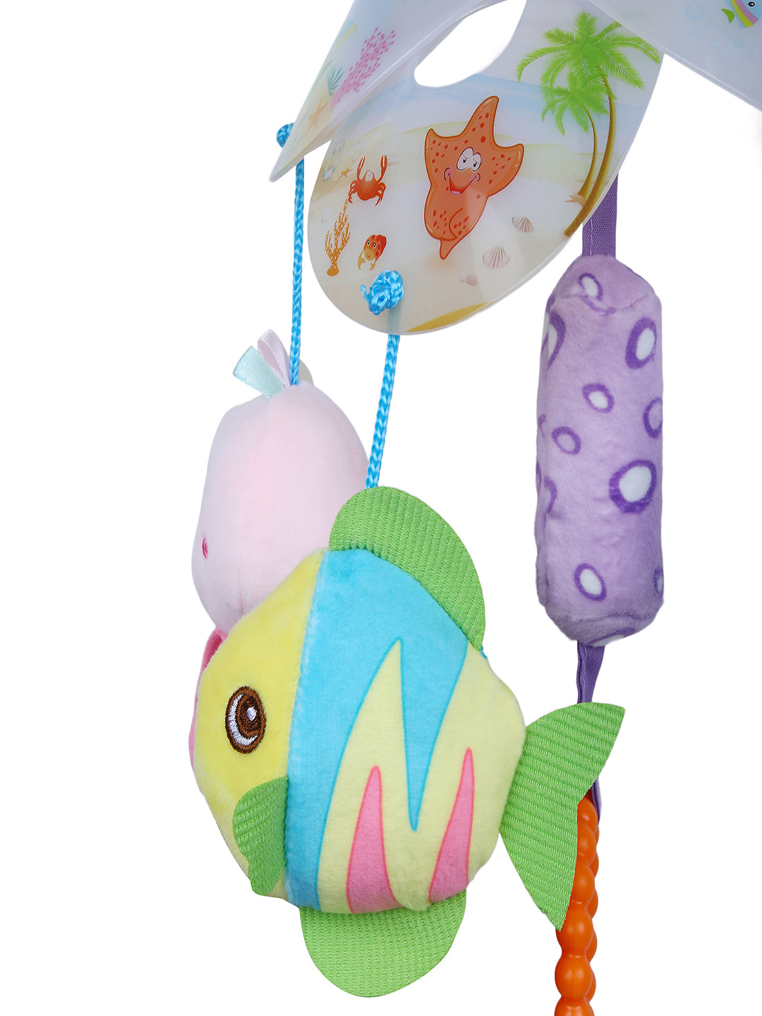 Baby Moo Ocean Friends Clip-On Foldable Rotating Wind Chime Cot Mobile With Hanging Rattle Toys - Multicolour