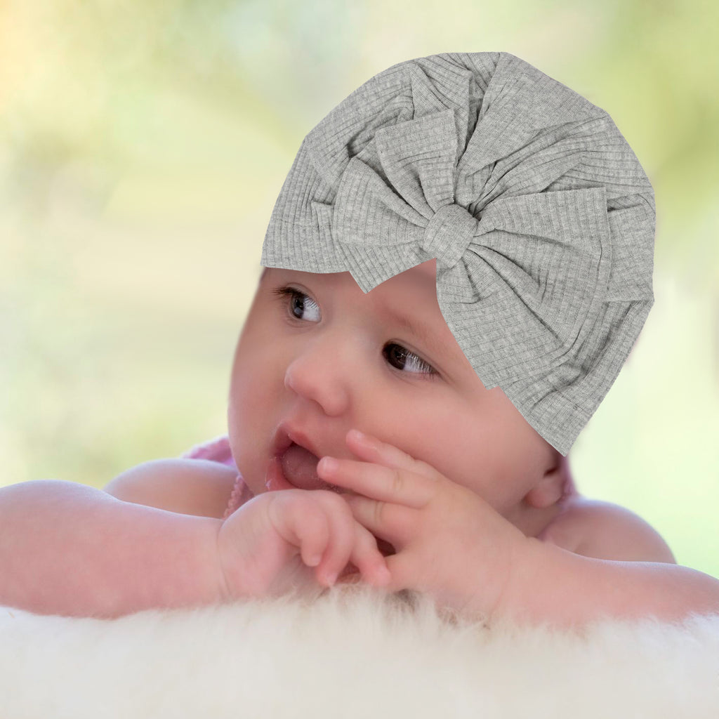 Baby Moo Bow Turban Cap - Grey