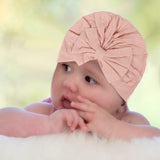 Baby Moo Bow Turban Cap - Peach
