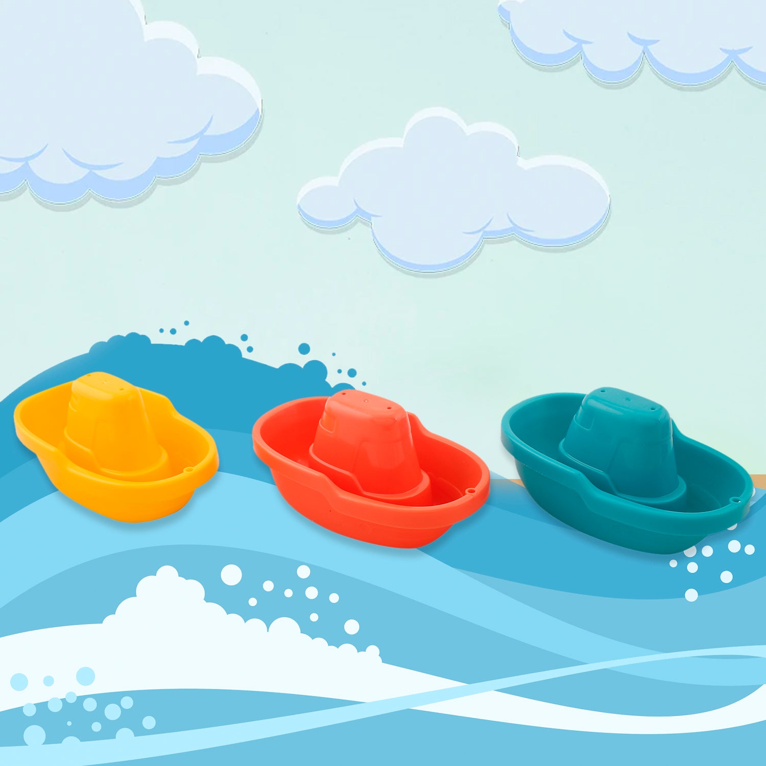 Baby Moo Sailing Ships Multicolour Set Of 3 Bath Toy