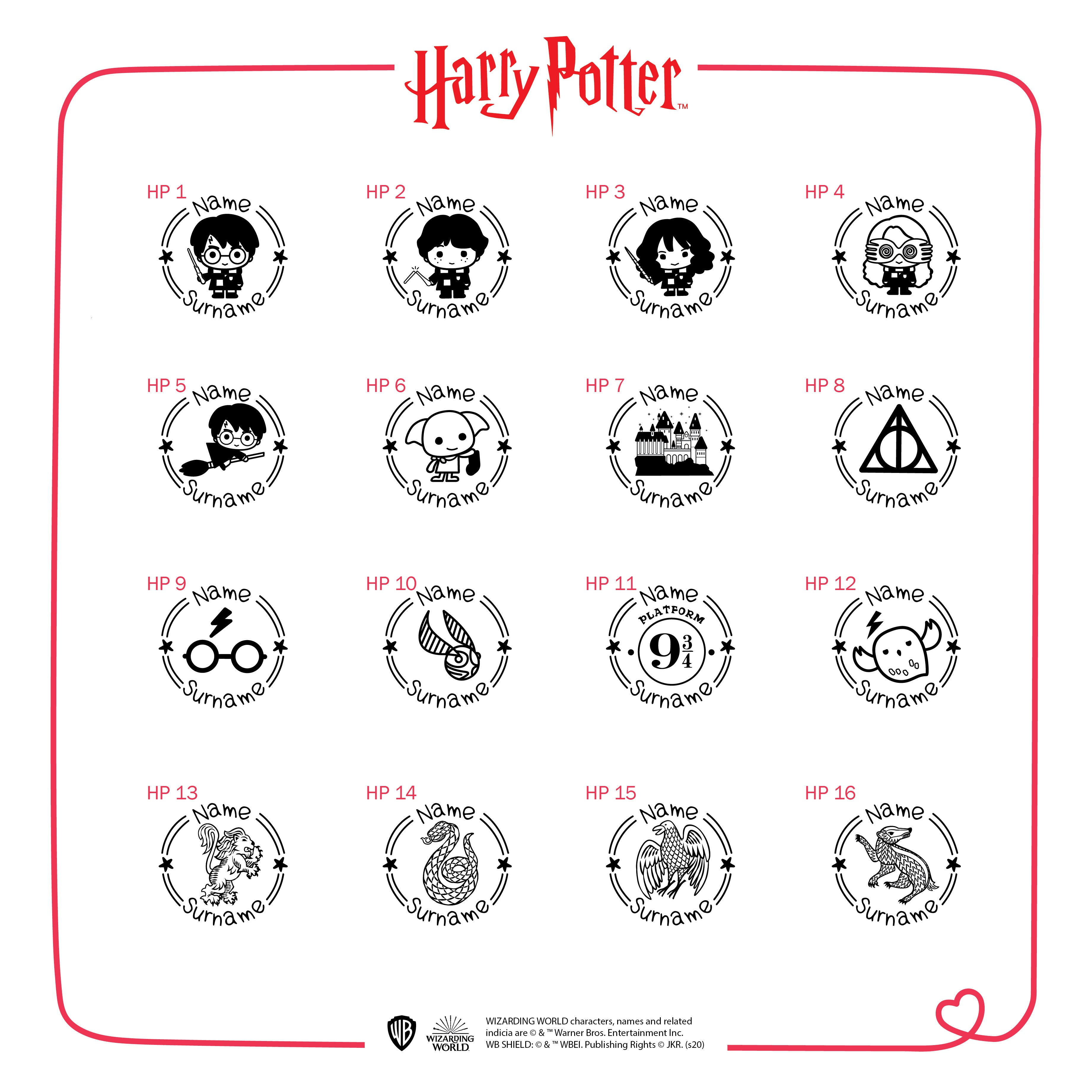 Official Harry Potter Personalised Wooden Chibi Icon Stamp With Stamp Pad