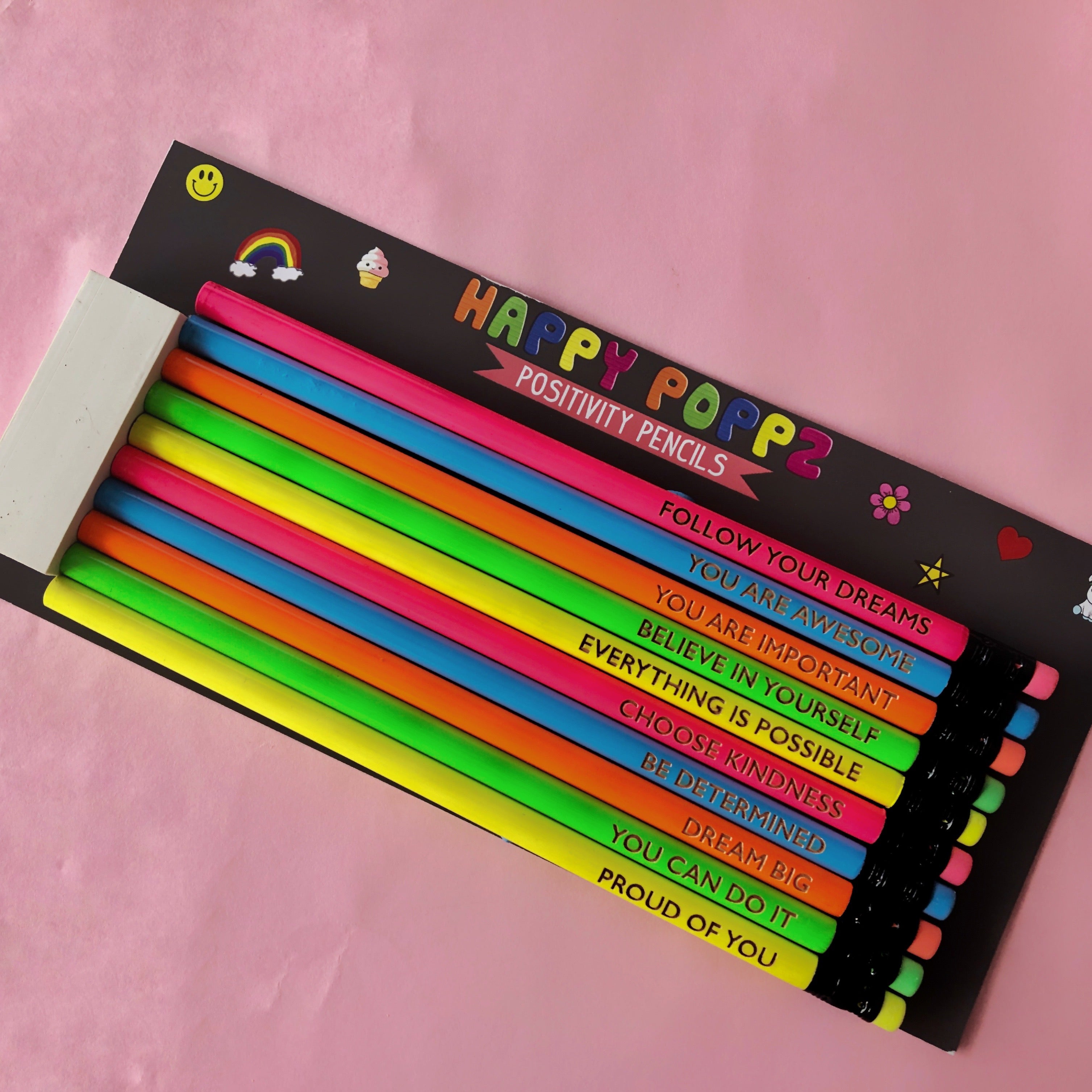 Happy Poppz Positivity Pencils - Set of 10