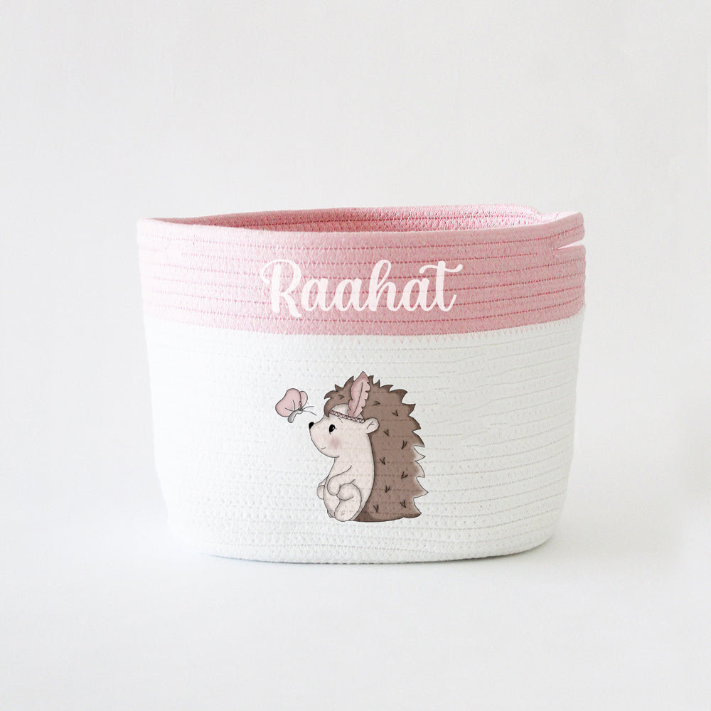Personalized Storage Basket - Hedgehog Theme - Pink Small, Medium