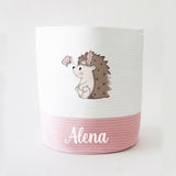 Personalized Storage Basket - Large - Hedgehog Theme - Pink