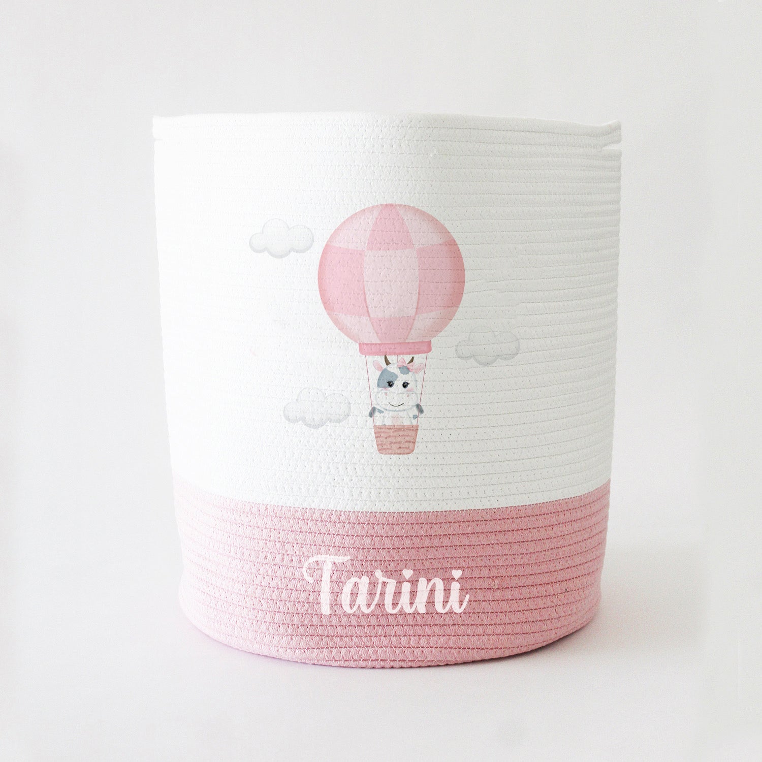 Personalized Storage Basket - Large - Hot Air Balloon Theme - Pink