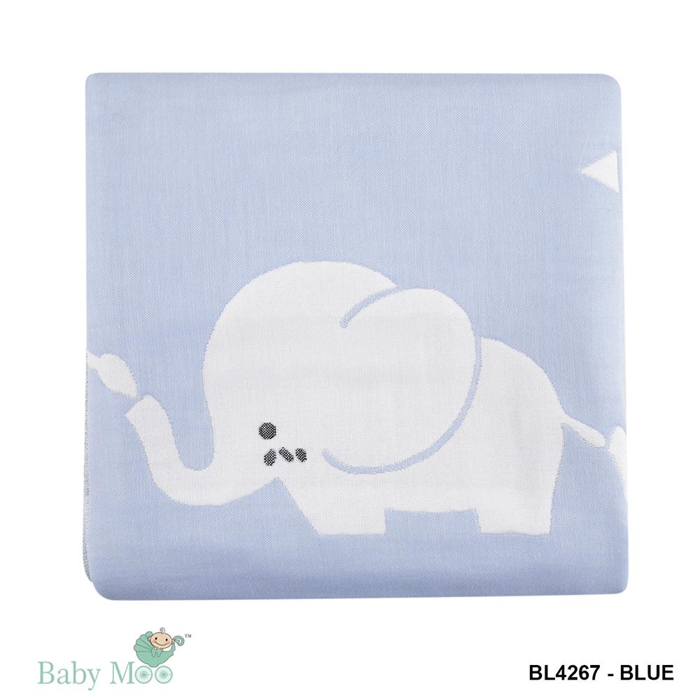 Elephant Blue Muslin Blanket