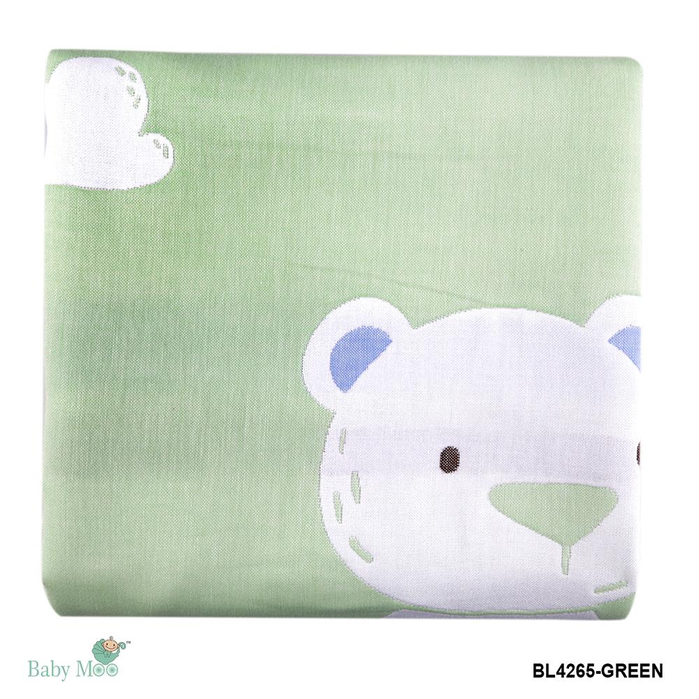 Little Star Bear Green Muslin Blanket