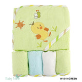Chick Green Applique Hooded Towel & Wash Cloth Set