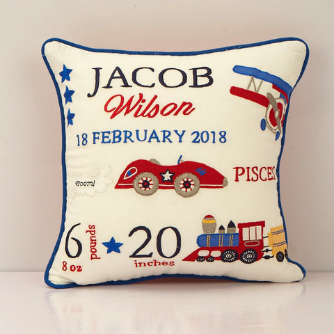 'Welcome Baby' Personalised Pillow - Off we Go!