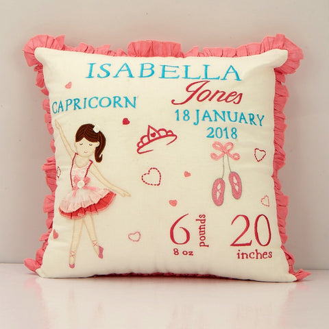 'Welcome Baby' Personalised Pillow - Ballerina