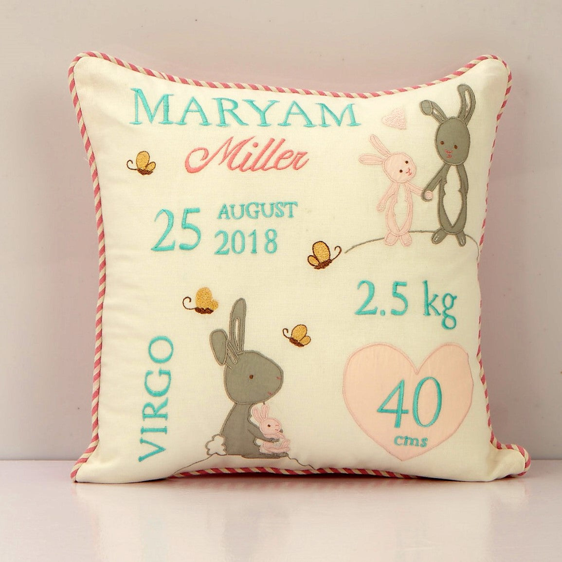 'Welcome Baby' Personalised Pillow - Snuggle Bunny