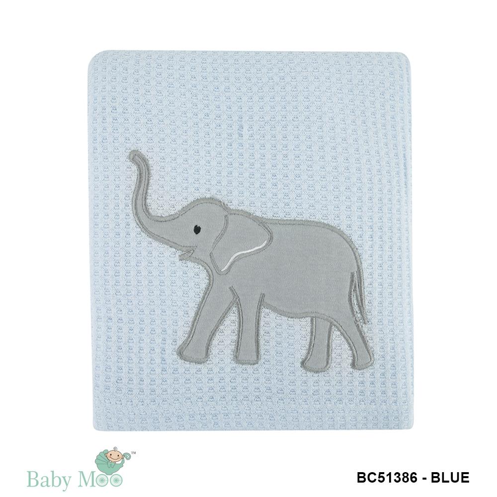 Elephant Blue Waffle Blanket
