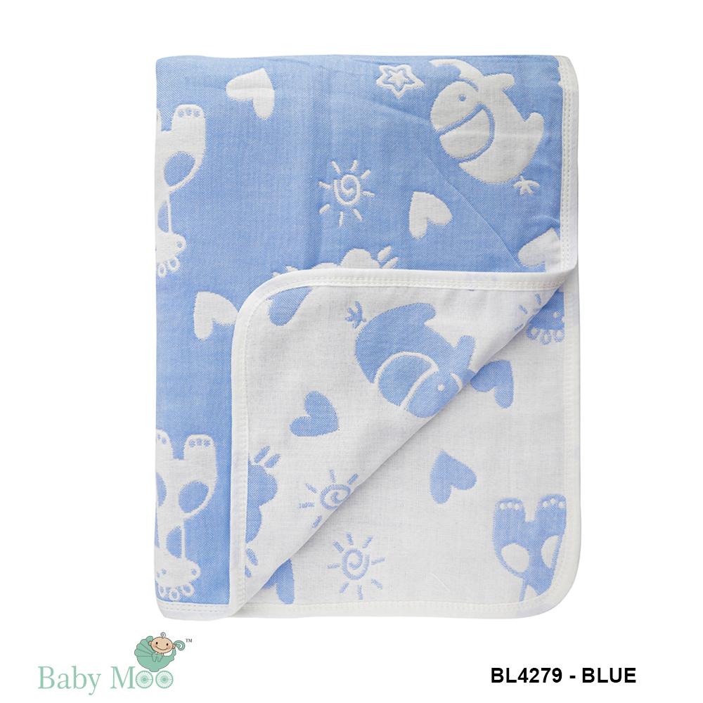Elephant Love Blue Embossed Baby XL Muslin Blanket
