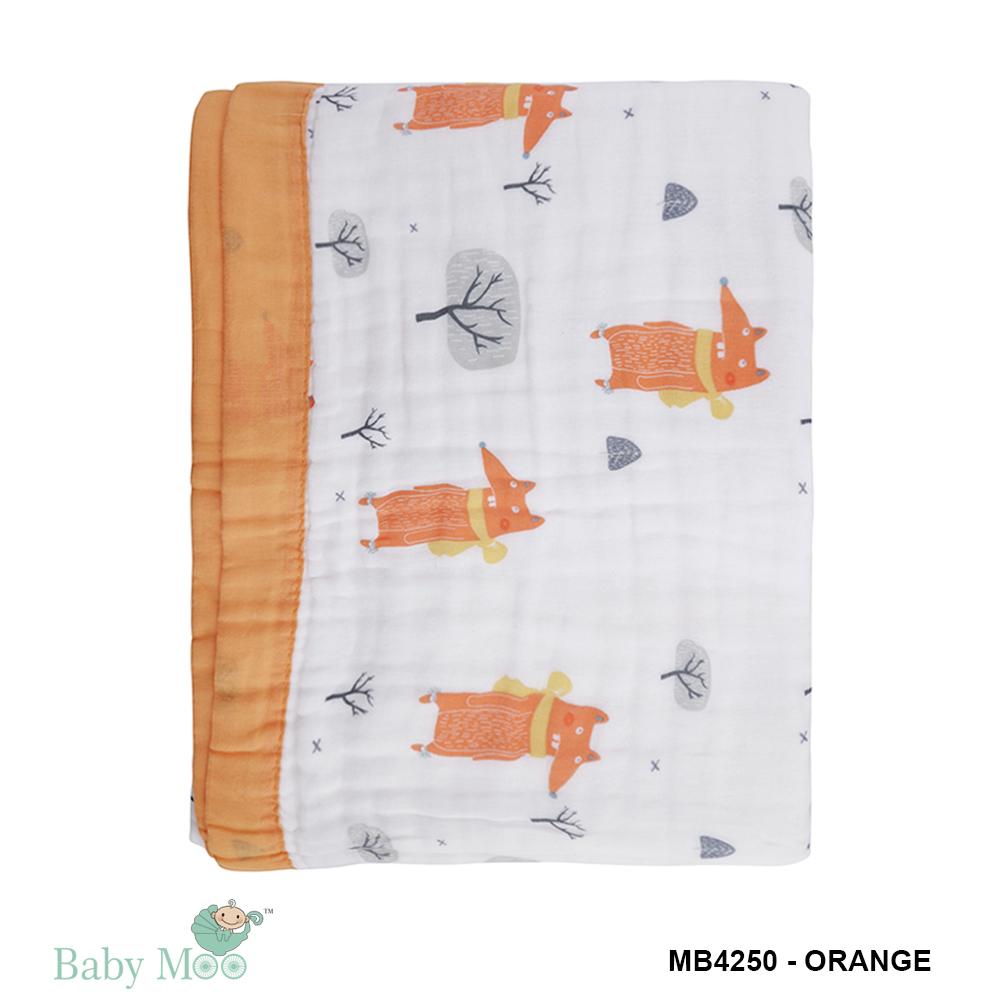 Animal Print White and Orange Muslin Blanket
