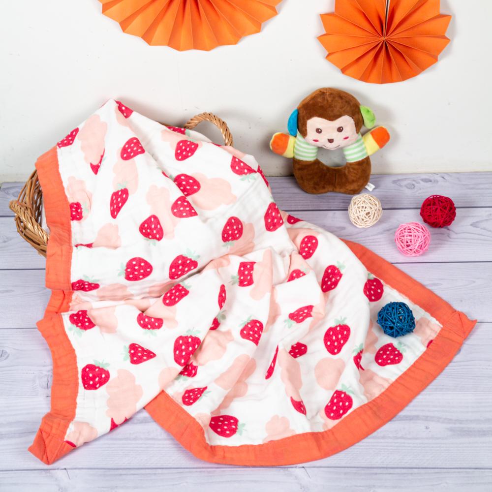 Strawberry White and Pink Muslin Blanket