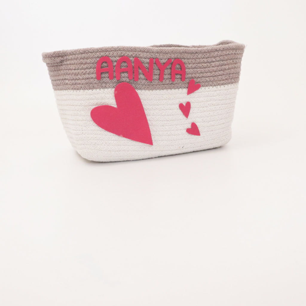 Personalised Return Gift Collection - Pink Hearts (Storage Basket & Wall Frame)