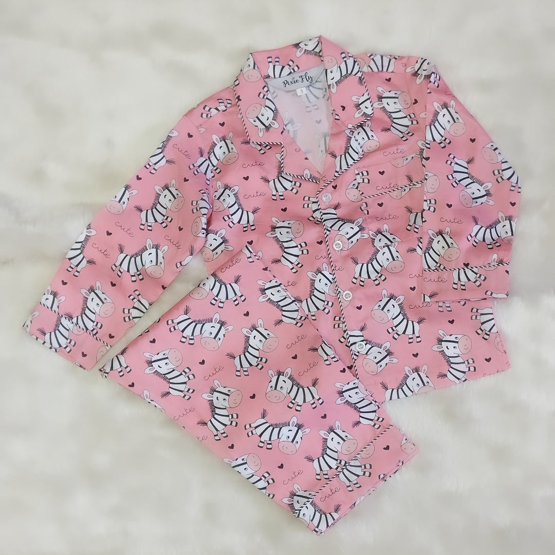 Kid's Pyjama Set - Pink Zebras