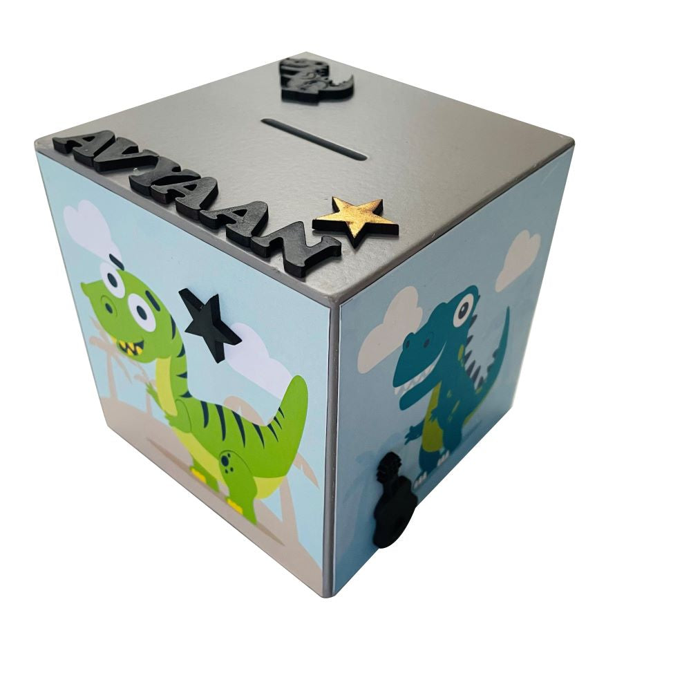 Personalised Doxbox Dinasour Theme Piggy Bank