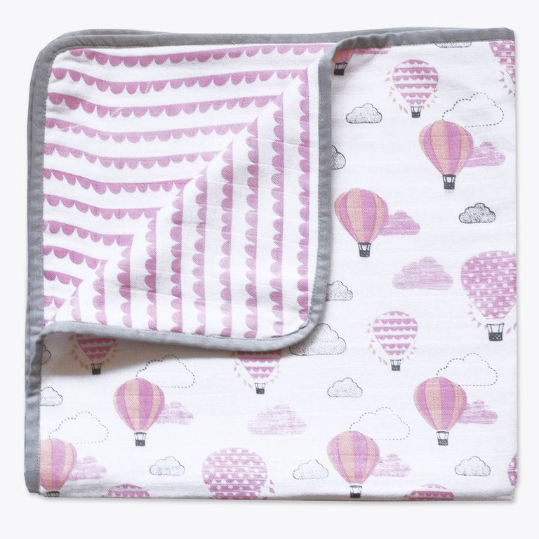 Masilo Organic Muslin Snuggle Blanket - Up, Up & Away(Pink)