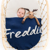 Indigo Navy Personalized Organic Cotton Knitted Blanket For Babies